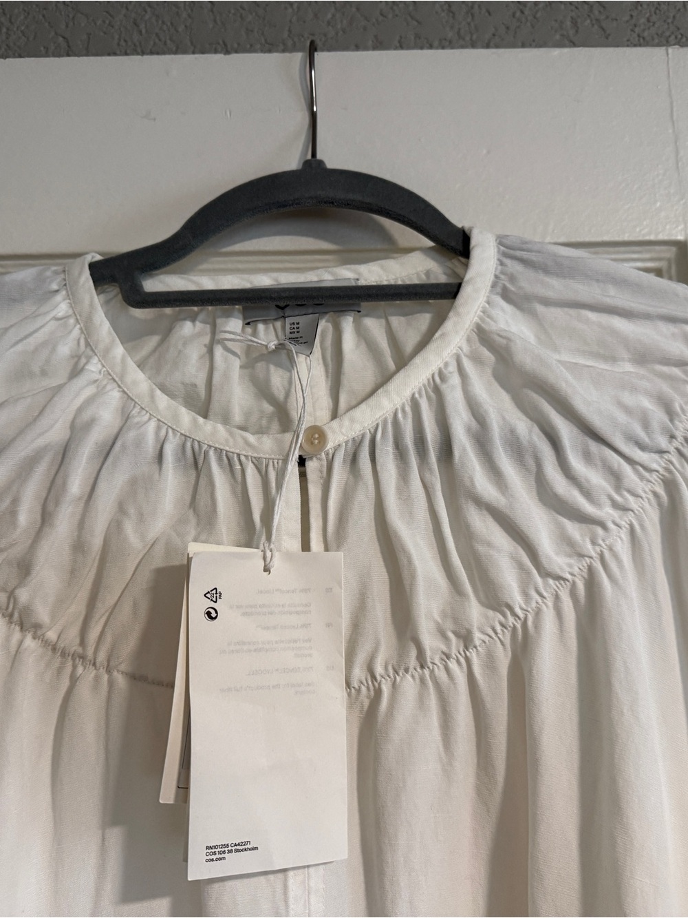 COS White Gathered Yoke Peasant Dress